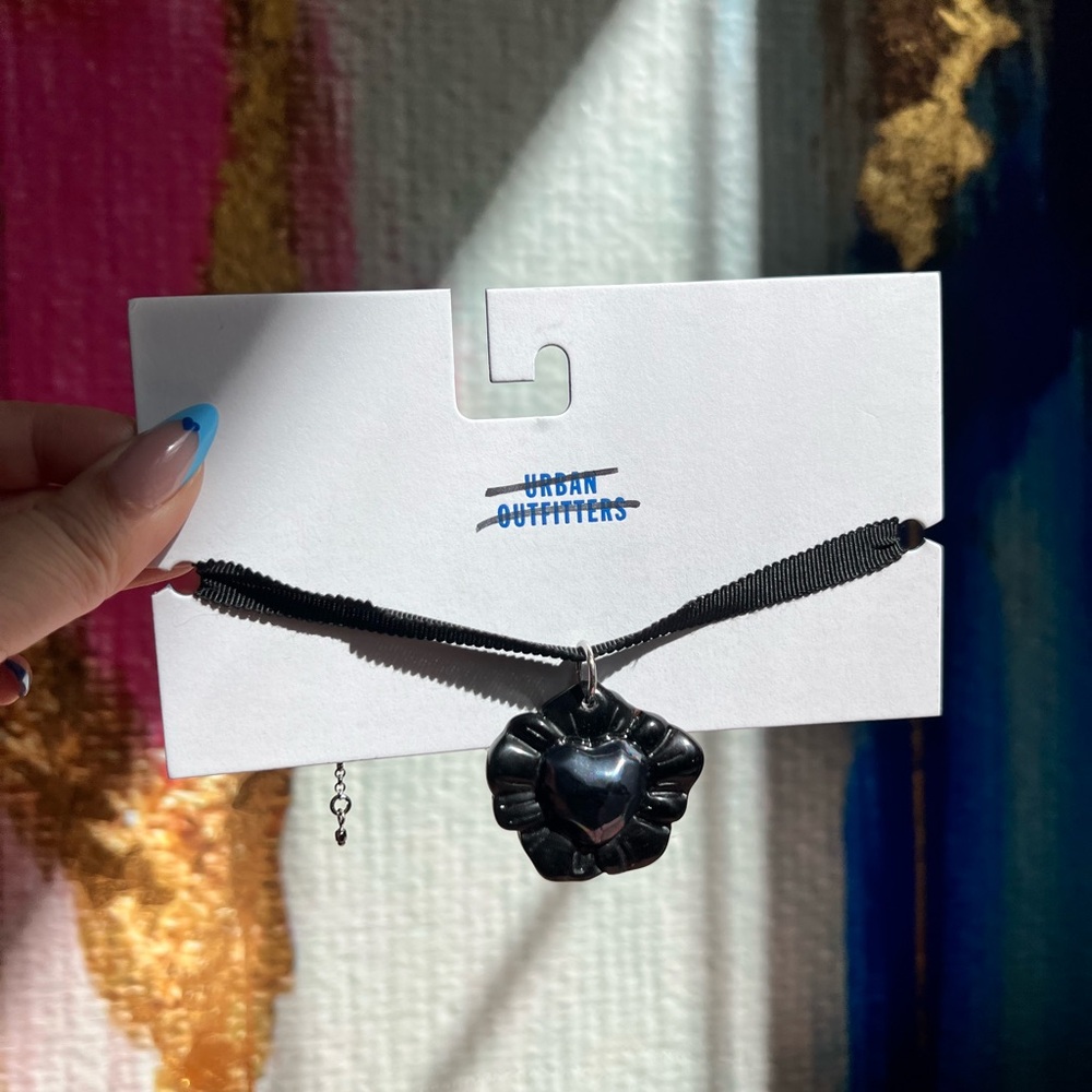 Urban Outfitters | Black Flower Heart Choker Necklace
